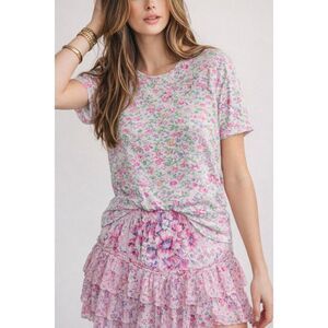 NWOT Loveshackfany Calix t shirt in pink & green floral, medium - retail $145
